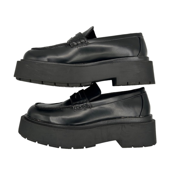 H&M Black Faux Leather Chunky Platform Preppy Slip On Penny Loafers (6) - Picture 6 of 16